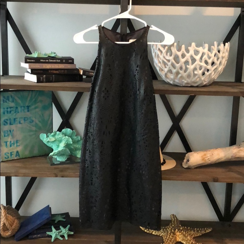 Black faux leather cut out dress